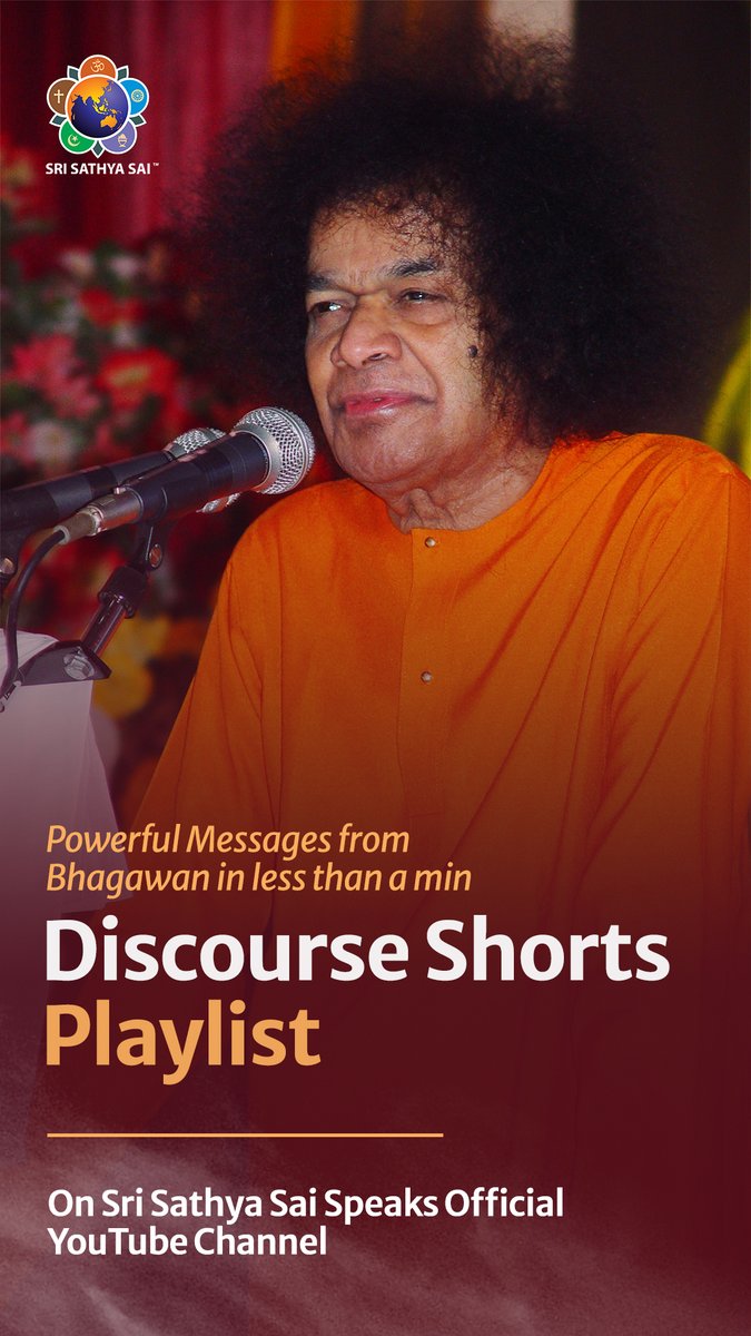 TheSathyaSai's tweet photo. Powerful messages of Bhagawan in less than a minute
Click the link below to this special Playlist on Sri Sathya Sai Speaks Official YouTube Channel.
https://t.co/4yLtxN8j7l
#DiscourseShorts #Shorts #DivineDiscourse #SathyaSaiSpeaks https://t.co/iXK9DzfvZt