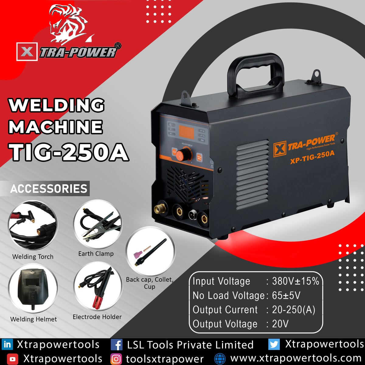 XTRA-POWER TIG 250A with an input power capacity of 9.1 KW for welding. It is used for welding wagons, bike frames, lawnmowers, door handles, fenders, and more.
#weldingmachine #tigwelding #powertools #weldinginspection #xtrapowertools #XTRAPOWER #lsltools