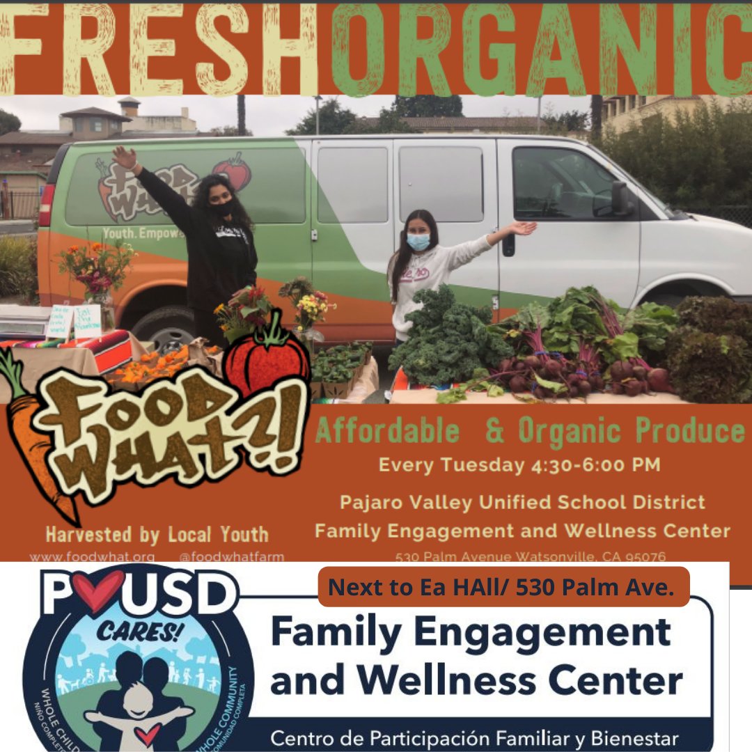 Farmers Market en 530 Palm Avenue Martes 4-6pm $1 por libra! Frente al CENTRO DE BIENESTAR DE PVUSD 530 PALM AVE. Farmers Market at 530 Palm Avenue TUESDAY 4:30  $1 per pound! In front of the PVUSD WELLNESS CENTER 530 PALM AVE <a href="/foodwhatfarm/">FoodWhat?!</a> <a href="/PajaroValleyUSD/">Pajaro Valley Unified School District</a> <a href="/mlrod32/">Dr. Michelle Rodriguez</a>