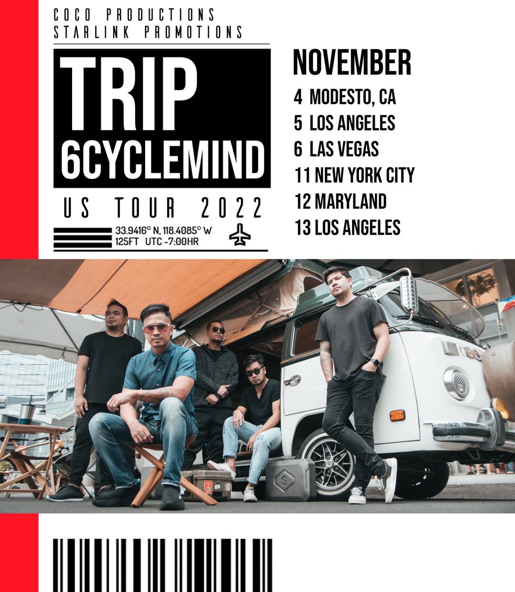 6cyclemind's tweet photo. Mga kababayan magkita-kita tayo sa US TRIP namin!
Nov 4 Modesto CA
Nov 5 Los Angeles CA
Nov 6 Las Vegas NV
Nov 11 NYC
Nov 12 Maryland
Nov 13 Los Angeles CA
#6cyclemind
#6cyclemindUStrip
#soupstar
#cocoproductions
#starlinkpromotions https://t.co/rvMabT8CYP
