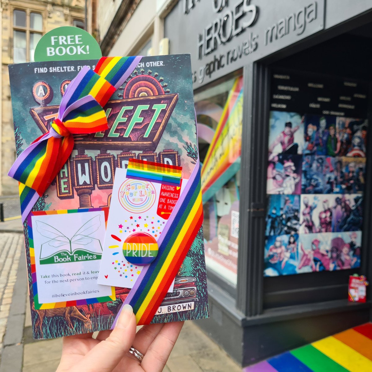 The Book Fairies are celebrating #Pride with Hachette today. #AllThatsLeftintheWorld by #ErikJBrown is hiding out at the Little Shop of Heros in Dunfermline. Look out for an extra special gift from Colour Your Life Club 🌈
#IBelieveInBookFairies #BookFairiesWithPride