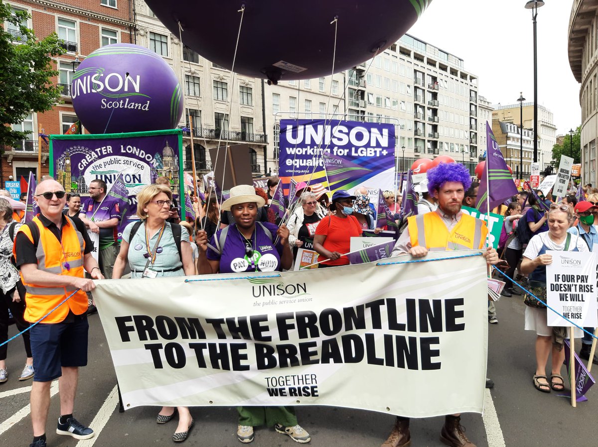 unisontheunion's tweet photo. Ready to move off with UNISON at the head of the #DemandBetter march. Let's send a message to Westminster- we need action now on the cost of living crisis https://t.co/Z6dvK9Xs7P
