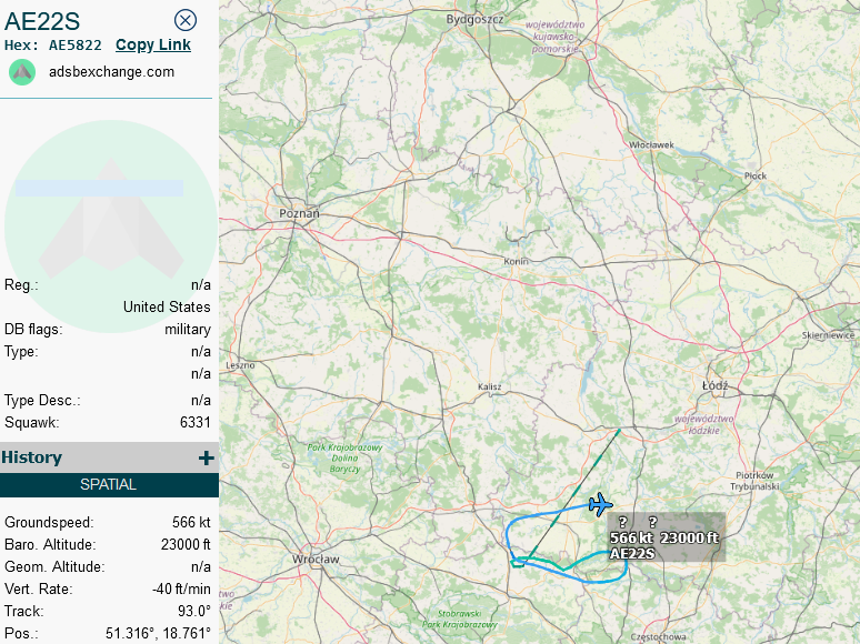 SirListenalot's tweet photo. (USMC VMFA-323 #F18?) #AE5822 as #AE22S active over Poland. On Jun16 seen as #AE32S inbound Powidz https://t.co/fsoKu0Unwm