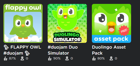 RoJournal_'s tweet photo. #Roblox #RobloxDev este são os jogos que o @duolingo tem como favoritos no perfil! ( inclusive, seu perfil está com os itens do evento #duojam 👀)

👤PERFIL: https://t.co/lynH6FOpya https://t.co/b86RNGm0xa