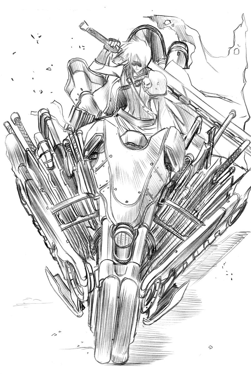 『再臨:片翼の天使』聴いてたら「FF7アドベントチルドレン」見たくなってきた…あとリメイク版やりたい><
アドベントチルドレン初見時に衝動的に描いたクラウドのウェポンラックバイク「フェンリル」
コイツのフィギュア欲しかったんですけどね…手が出ませんでした。