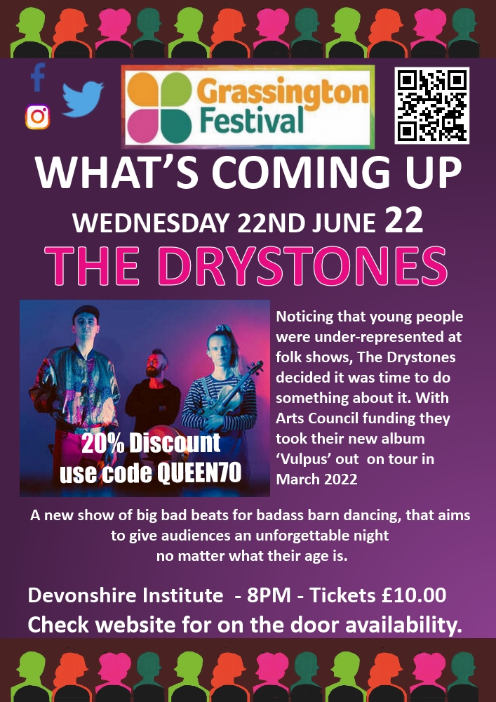 GrassingtonFest's tweet photo. You asked - we listened. The Drystones gig will now be partially seated. If you want to dance, you can dance. If you want to chill, you can chill! https://t.co/K8xBIf3dE0