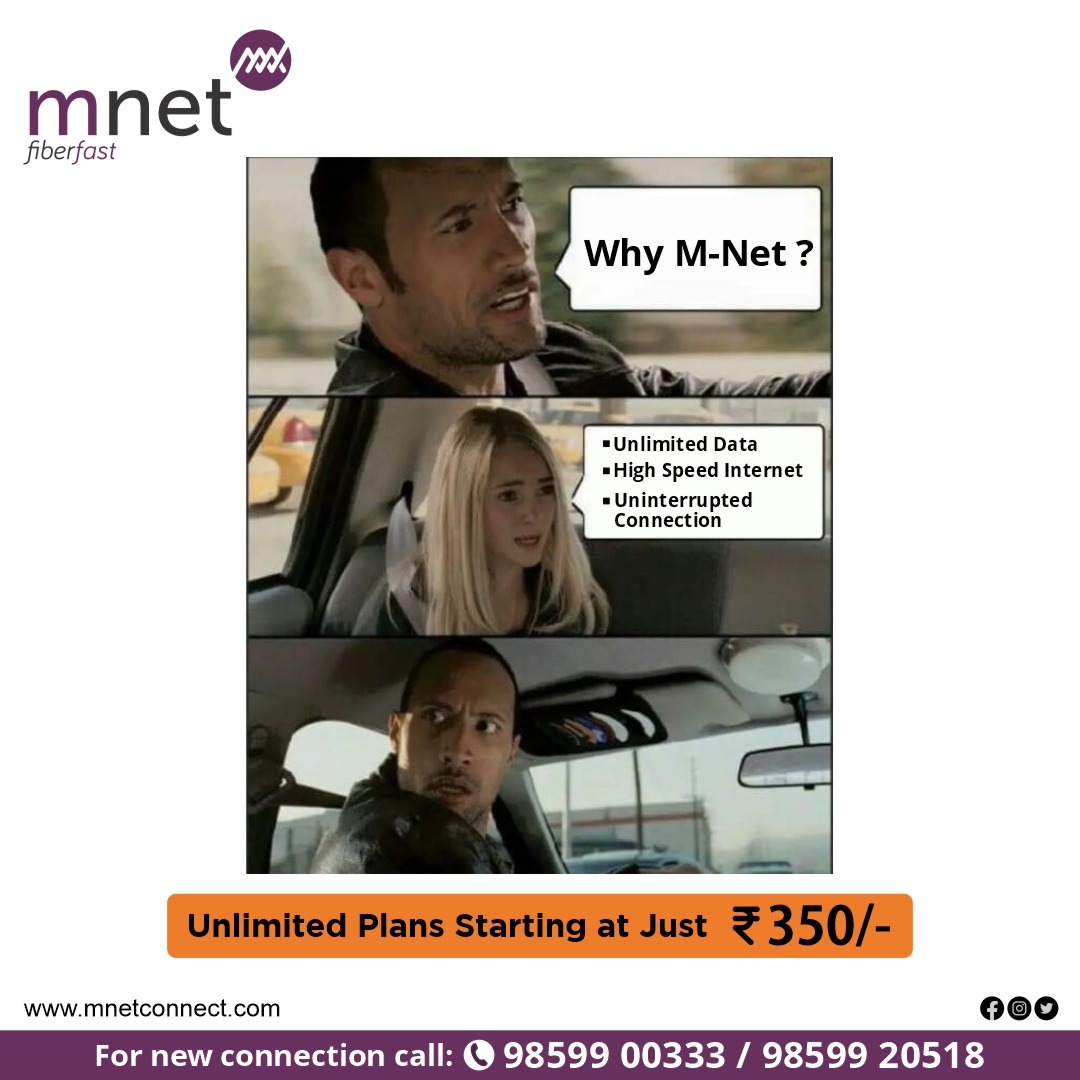 MNetFiberFast1's tweet photo. Can't find a plan that suits your requirements? M-Net Fiber Fast is here to help! Check out our exclusive UNLIMITED  plans made with offers and benefits. Starting @350/- only
.
.

.
.
.
.
For more information:
Call/Whats App now@9859920518/9859900333 https://t.co/CpcGraiRXR