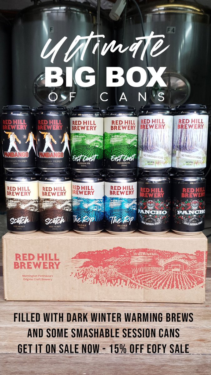 15% OFF The Ultimate Box of Cans EOFY sale. Features award winners, dark brews, West Coast IPA, Pancho, Scotch Ale, IPA, and more
redhillbrewery.com.au/shop/craft-bee…
#craftbeer #darkbeer #ipa