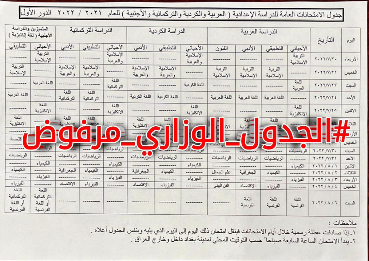 f_eq21's tweet photo. • تنطلق الان ... حملة طلبة السادس الإعدادي المطالبة بإعادة ترتيب الجدول الإمتحاني تحت هاشتاك ( #الجدول_الوزاري_مرفوض )..

• ملاحظة هذه الحملة غير مضمونة التحقق لذلك .. ذبوا جهدكم بيهااا ووراها توجهوا للدراسة بعد .. والباقي على الله ♥️🔥 https://t.co/LodB5nzJCQ