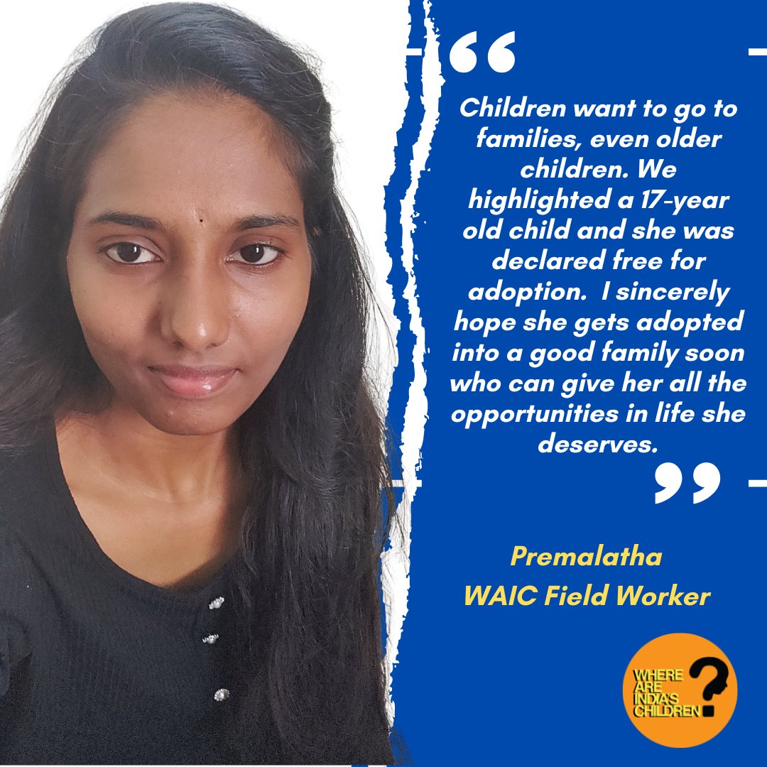 Time and time again our Case Workers tell us the same thing: Children want to be in families. Even older children, like the recent case of a 17 year old girl in Telengana who was abandoned in a shelter age just 3 days.  
#family4everychild
#waic2022donationdrive