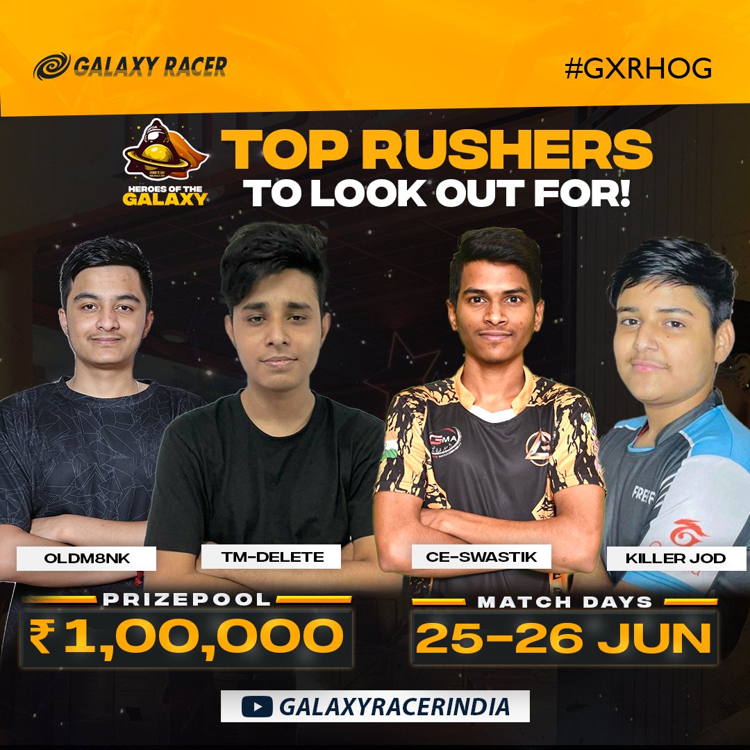 galaxyracerind's tweet photo. Which rusher do you think will top the Kill List in the #GXRHOG next weekend? π€
Comment π¬ππ»
#WeAreGXR #FreeFire #FreeFireMax #FFTournament #FFInvitational #IndianMobileGamers #FreeFireMaxTournament #FreeFireMaxInvitational
#FreeFireIndiaOfficial https://t.co/6zEp93h26U