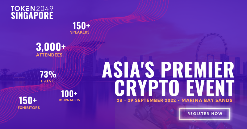 token2049's tweet photo. TOKEN2049 x F1 Singapore GP 🏁

The Biggest Edition Yet: 28-29 September 2022 | @marinabaysands
 
With over 3,000 attendees, and an A-list speaker lineup, #TOKEN2049 brings together the community that will define what's next in crypto.

Tickets: https://t.co/TcCgE1e2tT
