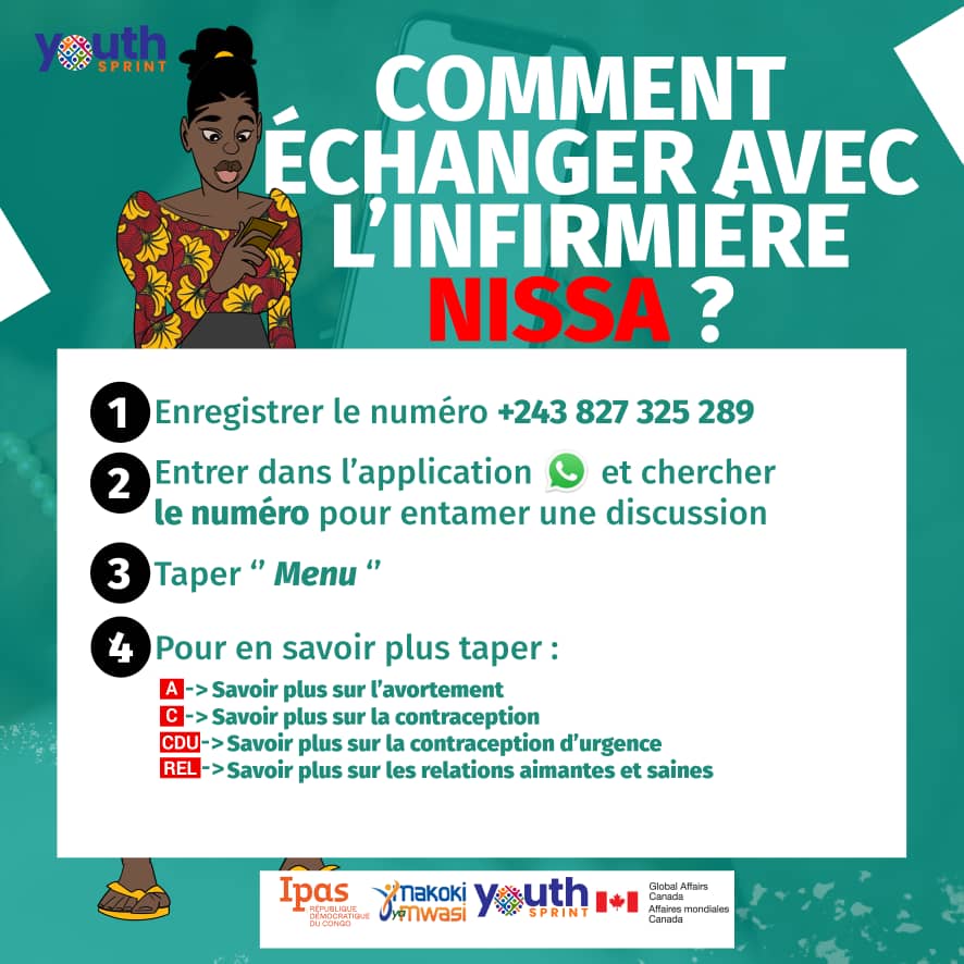 benedictelabam1's tweet photo. #ARCHES: Voulez-vous entrer en contact avec Nurse Nisa ?
Enregistrez le +243 827325289 puis suivez les étapes ci-dessous.
Nurse Nisa vous donne des informations fiables sur la santé sexuelle et reproductive.
@IpasOrg @MakokiYaMwasi https://t.co/qZXbFztp1s