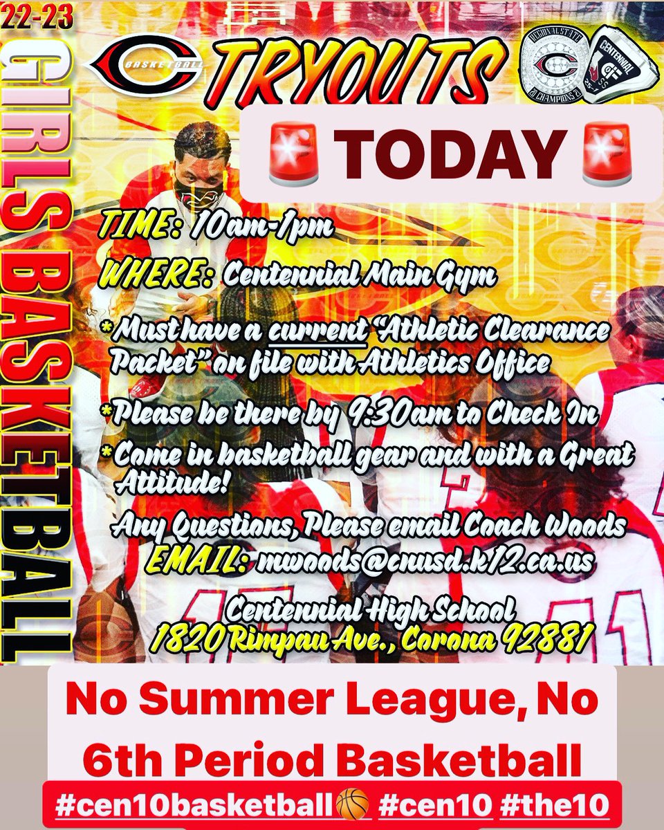 LAST CALL!!! Tryouts in the morning so those that wish to be a part of a historically great program, check in is at 9:30am and we’ll start at 10am. Summer league starts  on Tuesday and there are NO make up tryouts. #cen10basketball🏀 #cen10 #the10 #thefutureisnow