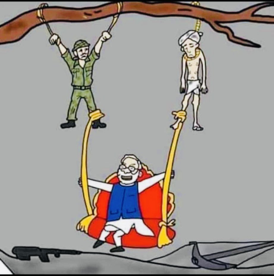 OlafromSikar's tweet photo. India is the country where we say 
"जय जवान जय किसान" but this is the current scenario that both of them are facing
I don't know how they make such policies but this one certainly won't help army bharti candidates 

#StudentsAgainstAgnipath https://t.co/Kx75xeeBIH