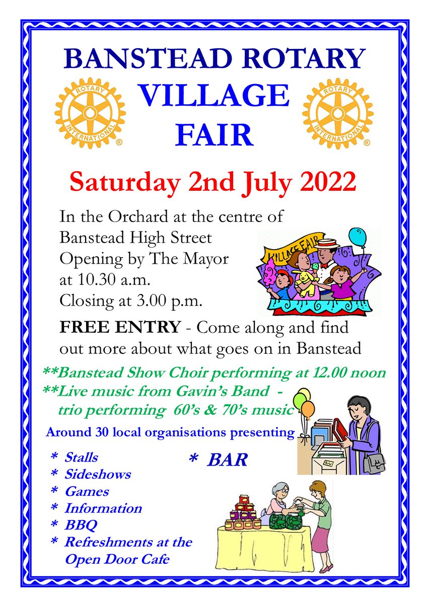 2 Weeks To Go! 2 July #Banstead Village Fair!  @reigatebanstead @YourBanstead @VolActionRB  @CAReigateandBan @BansteadLib @thebestofepsom @whatsoninsurrey @BBCSurrey @SusyRadio @sryhilsradio @surreylive @GuildBanstead @BansteadHighSt @CSVACTION #VolunteersWeek2022 #Charity