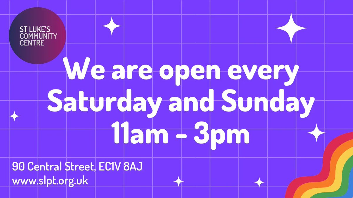 StLukesTrust's tweet photo. Weekend openings for members, 11am-3pm. On Saturdays, activities are aimed around fun &amp; fitness including Zumba, a range of craft sessions. Sundays are themed around chilling out and relaxing with an art workshop. #FamilyfunSaturday #ChillOutSundays #Islington #EC1 https://t.co/rN1fBdaPNX