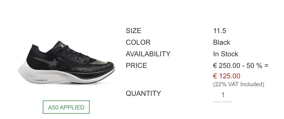 RunningDealz's tweet photo. Nike ZoomX Vaporfly Next% 2
 
Now 125€ with 50% OFF 

Use code: A50

👉 https://t.co/NNwc8RHhLy #ad #RunningDealz https://t.co/o5THWaQH3u