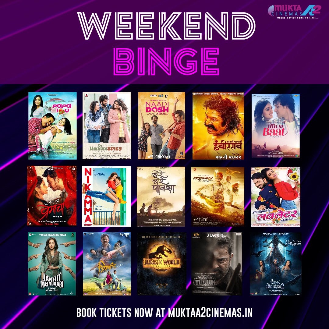 MuktaA2Cinemas's tweet image. An entertainment overdose, right from action to drama, love to horror comedy, everything under one roof on the big screen only at #MuktaA2 cinemas. 

Book your tickets now- Link in bio 

#muktaa2cinemas #entertainmentoverload #weekendvibes✌️ #booknow #bigscreens
