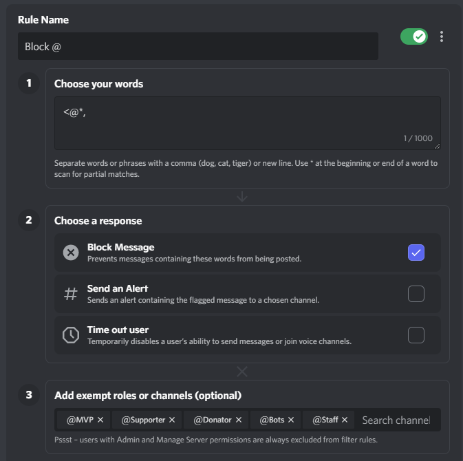 fiahblade's tweet photo. @discord Thank you for adding the Content Moderation tools. Now I can finally suppress mentions. https://t.co/cw6bym6moK
