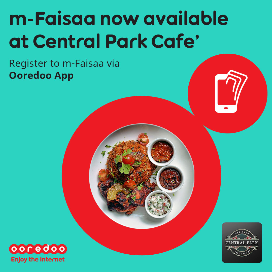 OoredooMaldives's tweet photo. Try the various dishes from around the world at  Central Park Cafe' &amp; Bistro. Satisfy your cravings for good food!

You can now #GoDigital and pay via #mFaisaa. Super easy, fast &amp; secure. 

To register to m-Faisaa, download: https://t.co/XgVUPeaxJT https://t.co/UaUtyMtKoN