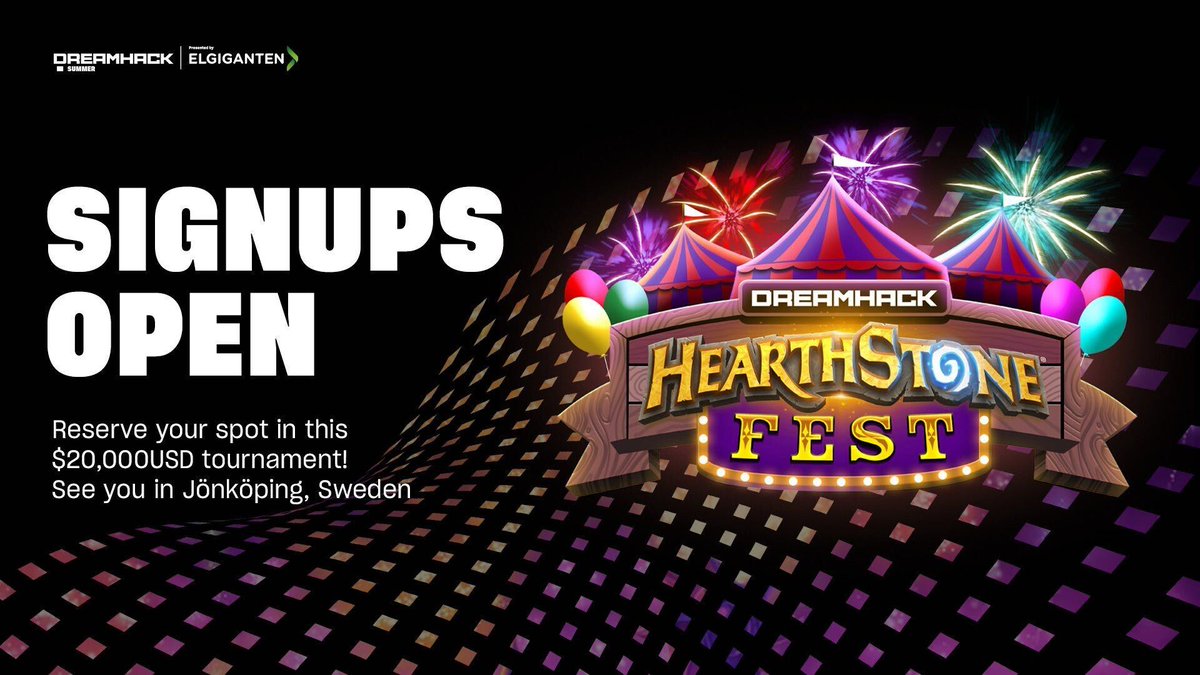 📢 Sign-ups for Hearthstone Fest will close at 11am CEST.

💰  $20,000 
📍 in the D Hall

Hurry, hurry! 🏃💨

#DHSummer | 🎪dreamhack.com/summer/hearths…