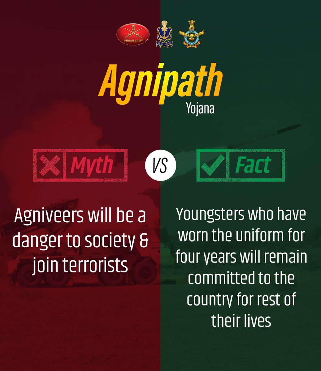 YuvaDhanbad's tweet photo. Don’t fall prey to rumours regarding the Agnipath Scheme! Stay informed, stay safe. #MyGovMythBusters #BharatKeAgniveer https://t.co/HuFdJoIy7O