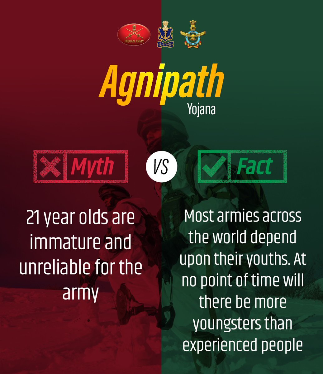 YuvaDhanbad's tweet photo. Don’t fall prey to rumours regarding the Agnipath Scheme! Stay informed, stay safe. #MyGovMythBusters #BharatKeAgniveer https://t.co/HuFdJoIy7O
