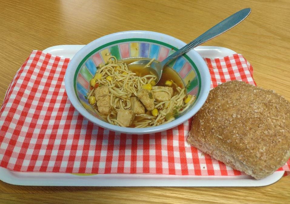Homewood_CHB's tweet photo. AJ made a delicious chicken noodle soup on Tuesday. The member of staff who brought a roll to work but forgot the filling was particularly pleased. Well done, AJ. #ThanksChef https://t.co/J2bIdQ9qci