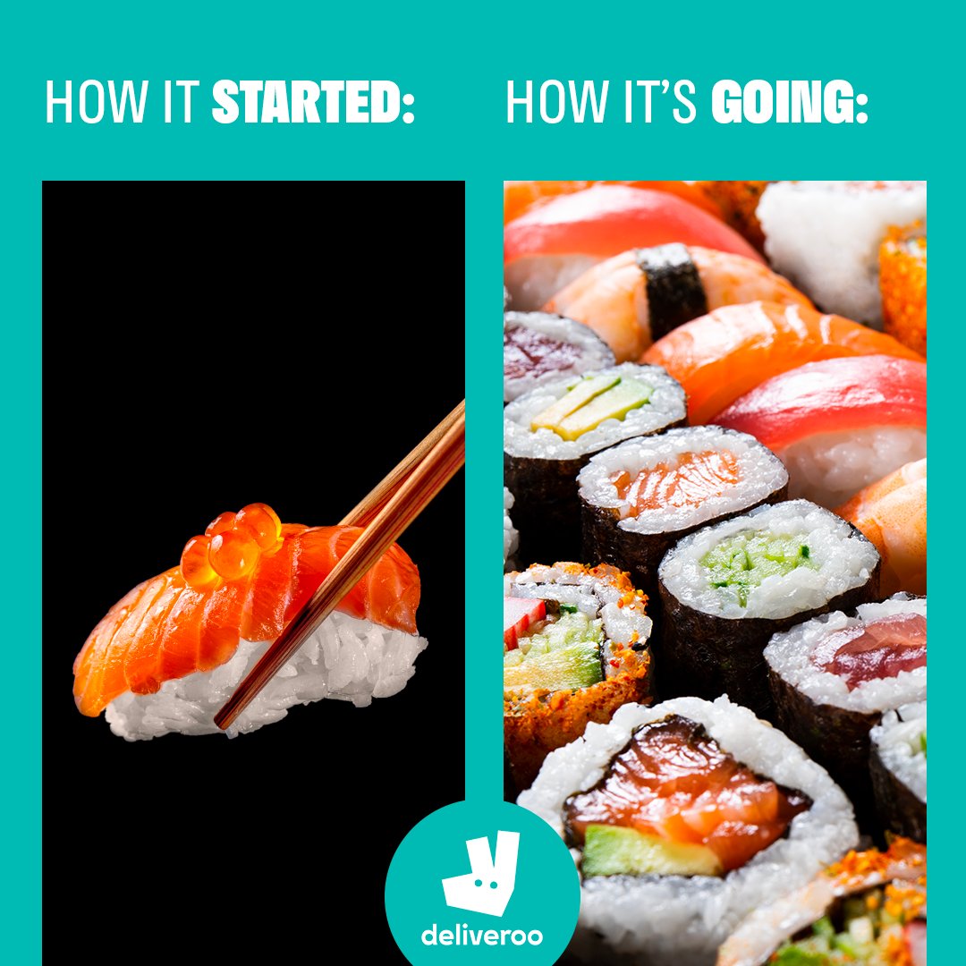 Oggi festeggiamo così l’#internationalsushiday: facendoti venire un po’ di fame. 🤩 Ricordati che fino a domenica 19 giugno puoi godere di sconti e promozioni* sui tuoi sushi preferiti! *Si applicano T&C #deliveroo #tuttoperilgusto