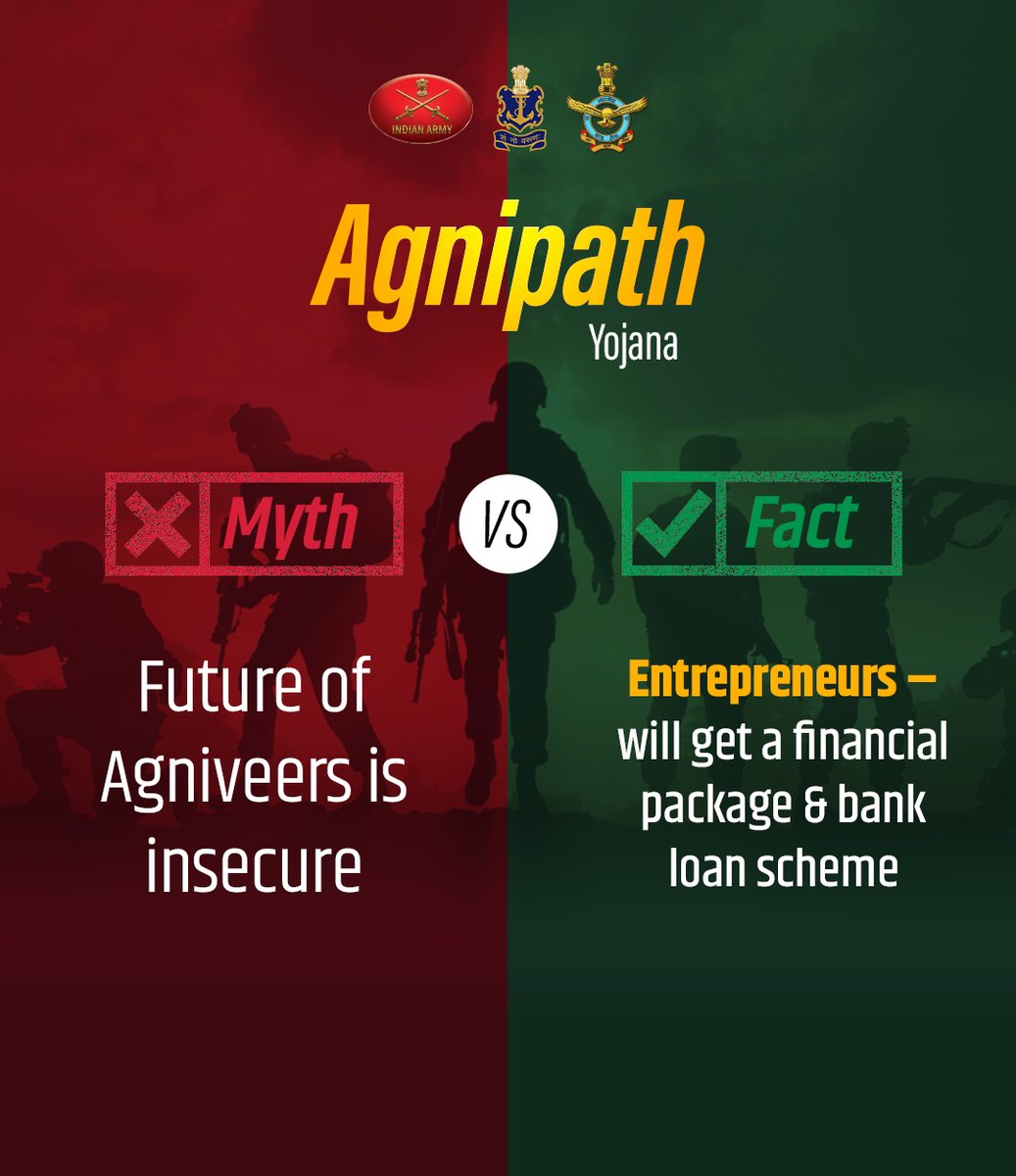 YuvaDhanbad's tweet photo. #MyGovMythBusters!
Do not let any myths related to the Agnipath scheme mislead you! #BharatKeAgniveer https://t.co/vuh3BUxcBn