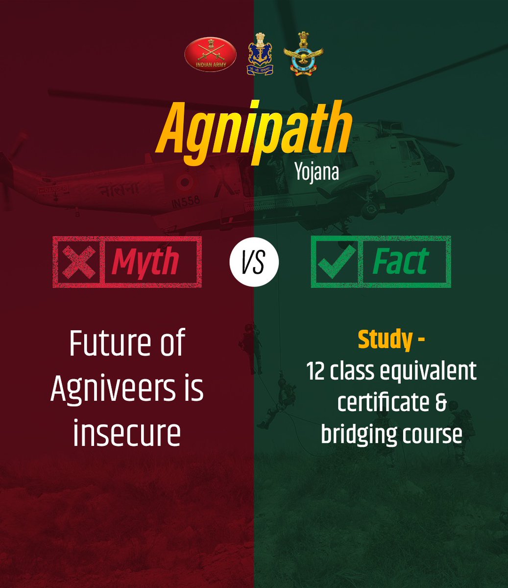 YuvaDhanbad's tweet photo. #MyGovMythBusters!
Do not let any myths related to the Agnipath scheme mislead you! #BharatKeAgniveer https://t.co/vuh3BUxcBn