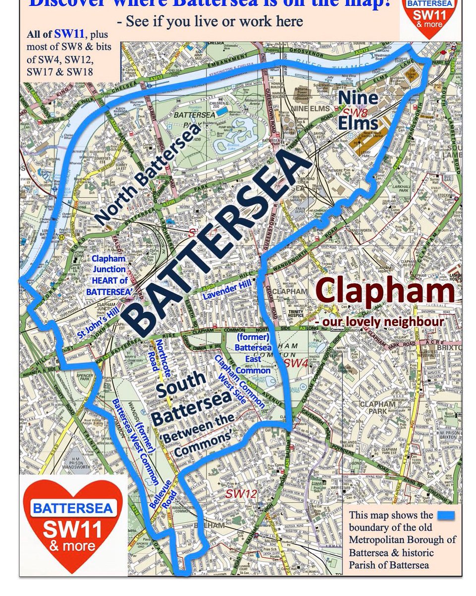 LoveBattersea1's tweet photo. Meet *BATTERSEA* - all of SW11 and much more 👍💝🐝 - check out parts of other postcodes that are in our beautiful Battersea 🌞🌼
#battersea #londonmaps #lovebattersea #betweenthecommons #northcoteroad #battersearise #lavenderhill #stjohnshill #claphamcommon #claphamjunction https://t.co/wACDBWOrvW