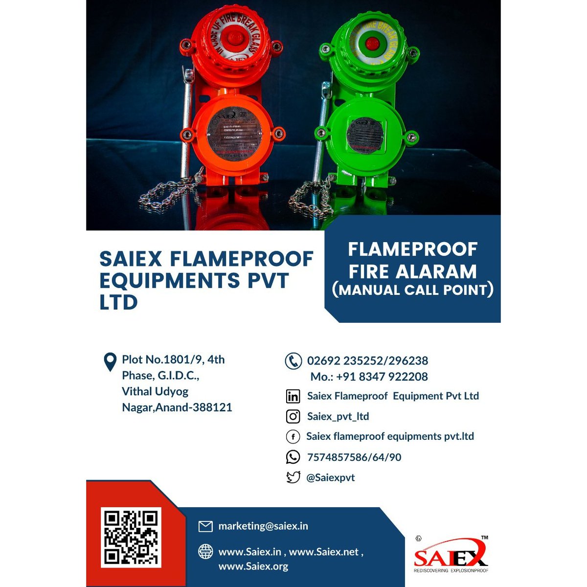 SaiexPvt's tweet image. Flameproof Fire-Alaram ( Manual Call Point)
#flameproofenclosure #flameproof #flameprooflight #flameprooflighting #manpower #bpcl #ongc #hazardous #saftyfirst #explosionproof #chemicalindustry #pharmaindustry #oilandgasindustry #gem #manufacturing #quality #industrialdesign