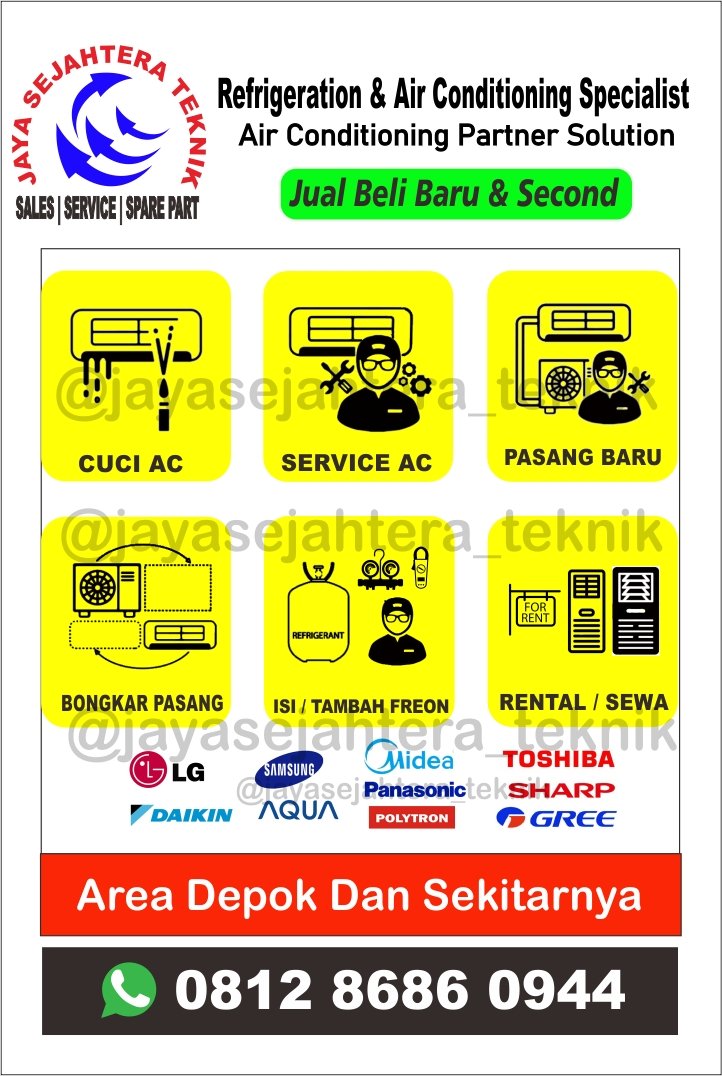 Service AC Rumah
Jual Beli AC Rumah Baru &amp; Second
AREA DEPOK &amp; SEKITARNYA 
 
Info Order: 0858-9000-9821