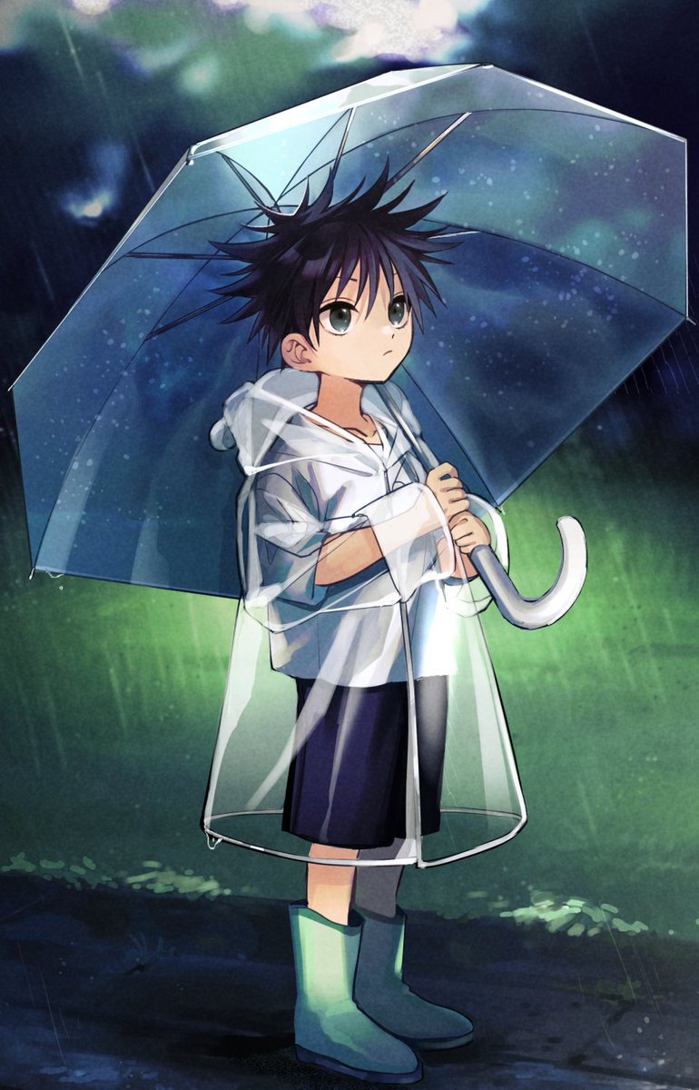 fushiguro megumi 1boy male focus black hair umbrella holding solo spiked hair  illustration images
