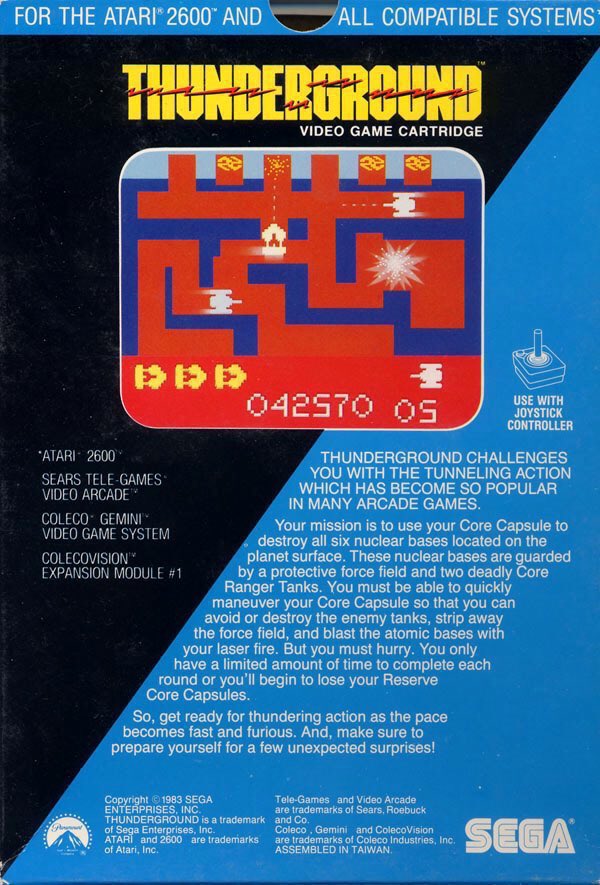 CardiacDrop's tweet photo. For #AtariAppreciation it’s my rare copy of #Thunderground on #Atari2600 by Sega released in ‘83. Inspired mainly by Borderline, Combat & Dig Dug, you control tanks underground firing at others & tunnel upwards to destroy several nuclear missile bases before the time is up. 🕹 https://t.co/SmUbilHXHr