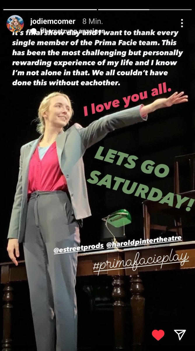 Swantjeki's tweet photo. Let's go saturday!❤️😭😭
#jodiecomer #PrimaFaciePlay #finalshowday https://t.co/QNptl0eRTD