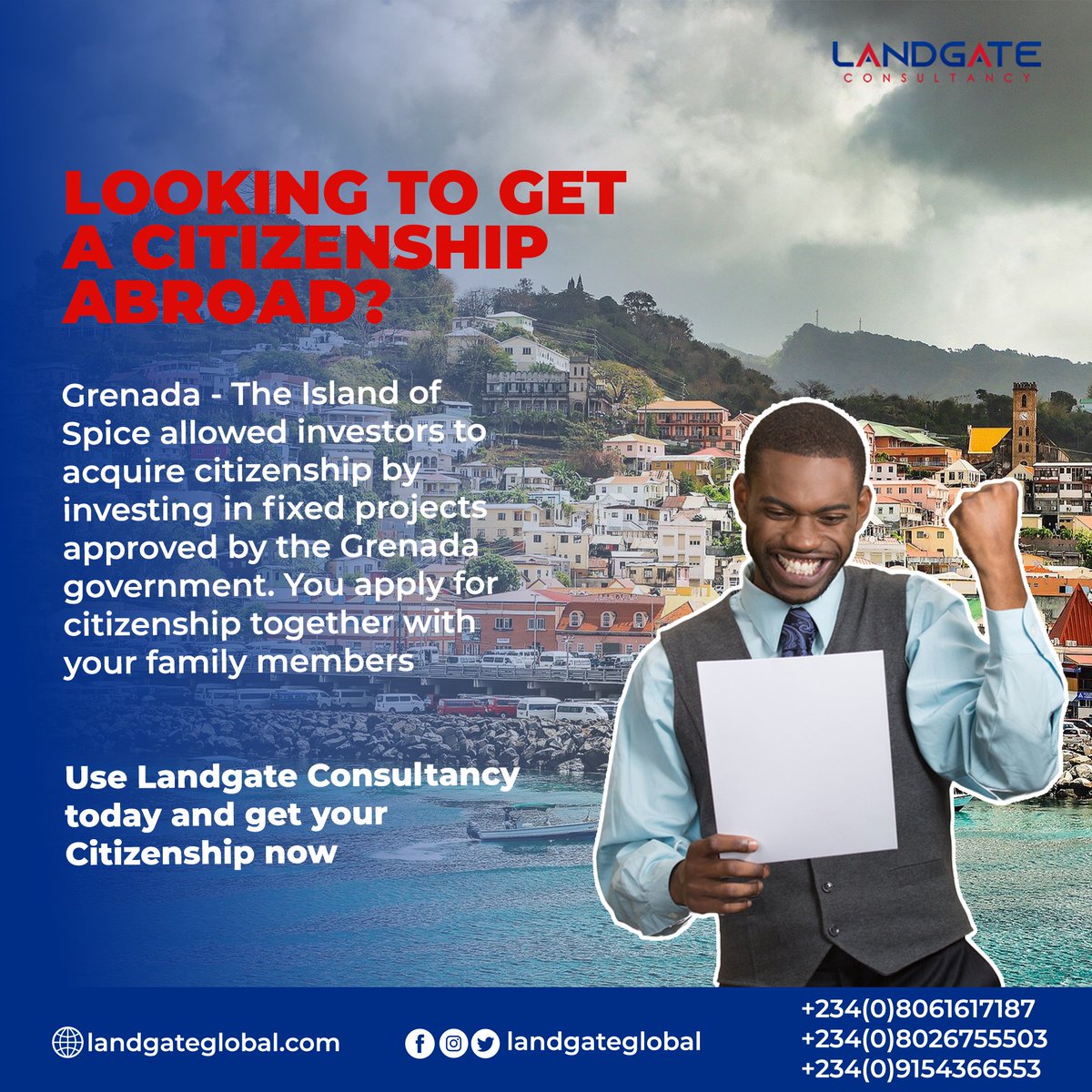 Landgateglobal's tweet photo. Grenada - The Island
of Spice
.
A beautiful Island
known for its famous
spice production.
In collaboration with
Landgate Consultancy, you can
also get your
Citizenship with them
today!
Contact Us Now!
#visaprocessing #traveladvisor #Nigerians #landgate #japa https://t.co/vNsTEtvIMC