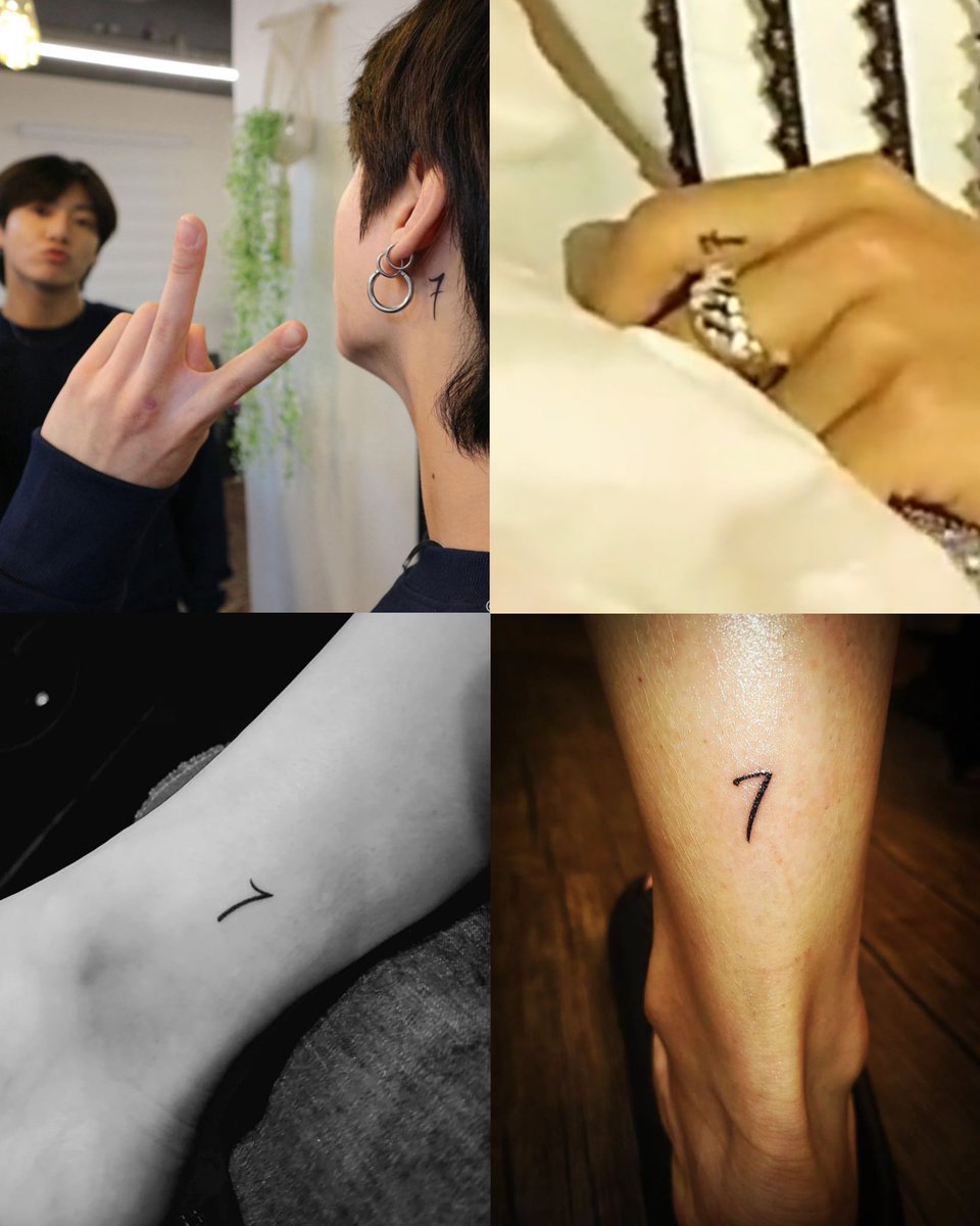 coversuga's tweet photo. a tatuagem do “7” do jungkook, jimin, namjoon e hoseok 😭 ficaram tão lindas! https://t.co/IfBjzBGI2R