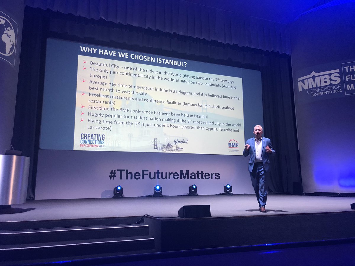 The announcement of the @bmf_merchants conference next year has been made at our NMBS #AllIndustryConference today - it’s going to be in Istanbul on 15-18 June 2023, explains John Newcomb @jnewc21, with the event sponsored by @KnaufUK.