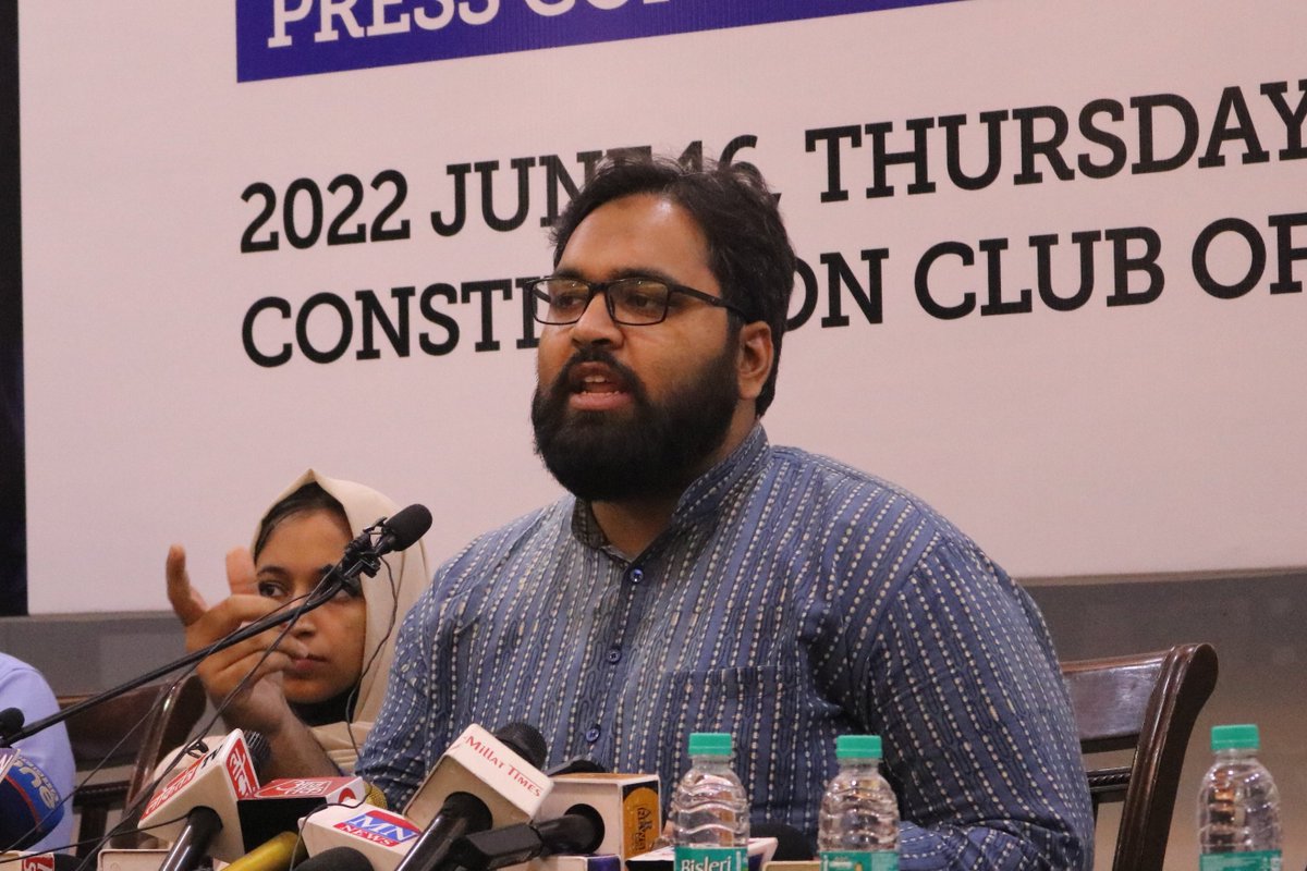 sioindia's tweet photo. SIO National Secretary @Fawaz_Shaheen spoke at a press conference by @Fraternity_movt demanding to stop atrocities against Muslim protesters. He highlighted the illegalities and procedural flaws in the arrest of Javed Mohd Sahab and demolition of his home.
#StandWithAfreenFatima https://t.co/9NzEVpzonw