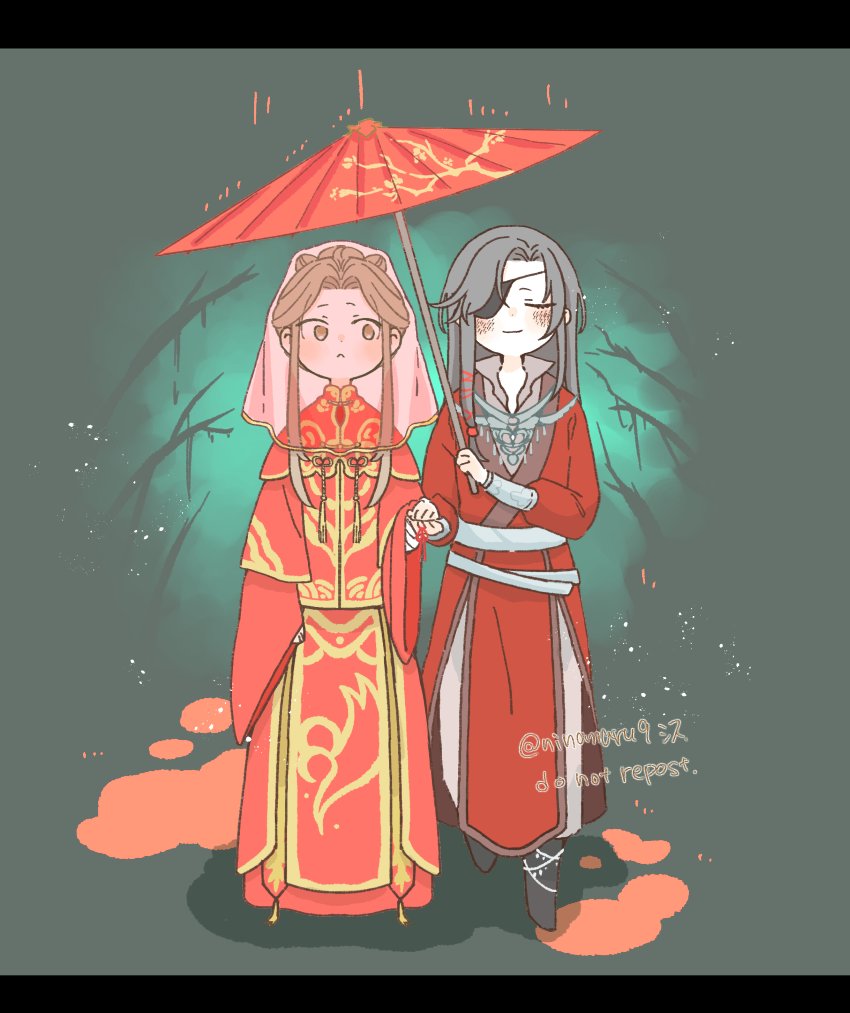 eyepatch umbrella chinese clothes holding umbrella shared umbrella long hair holding  illustration images
