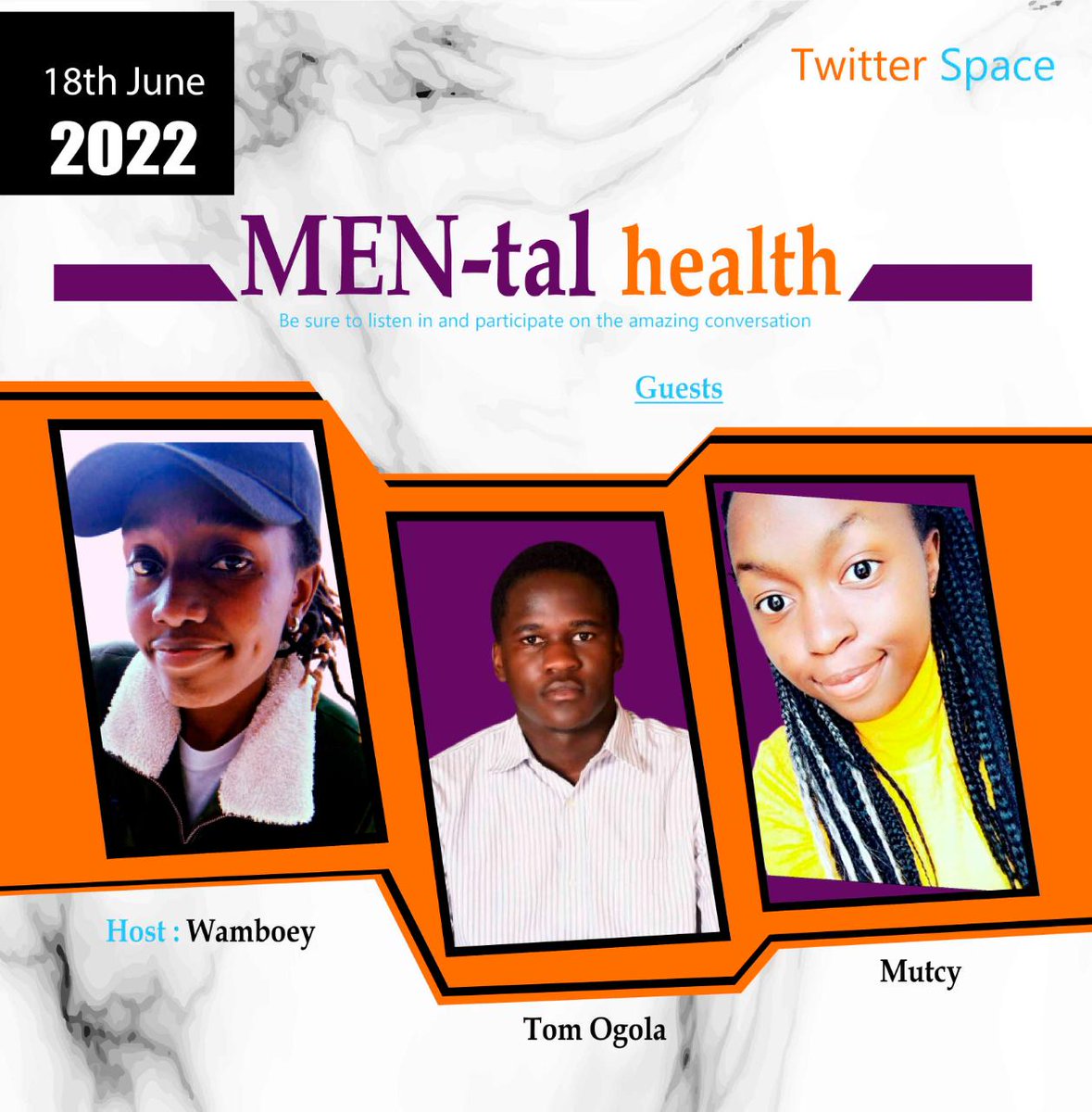 Its the last day of #mensmentalhealthweek and few hours to #FathersDay2022 .
Join us tonight as we talk about Men-tal health. 
Hosted by : @Wamboey2
We are creating safe environments for men 
#saturdayplan