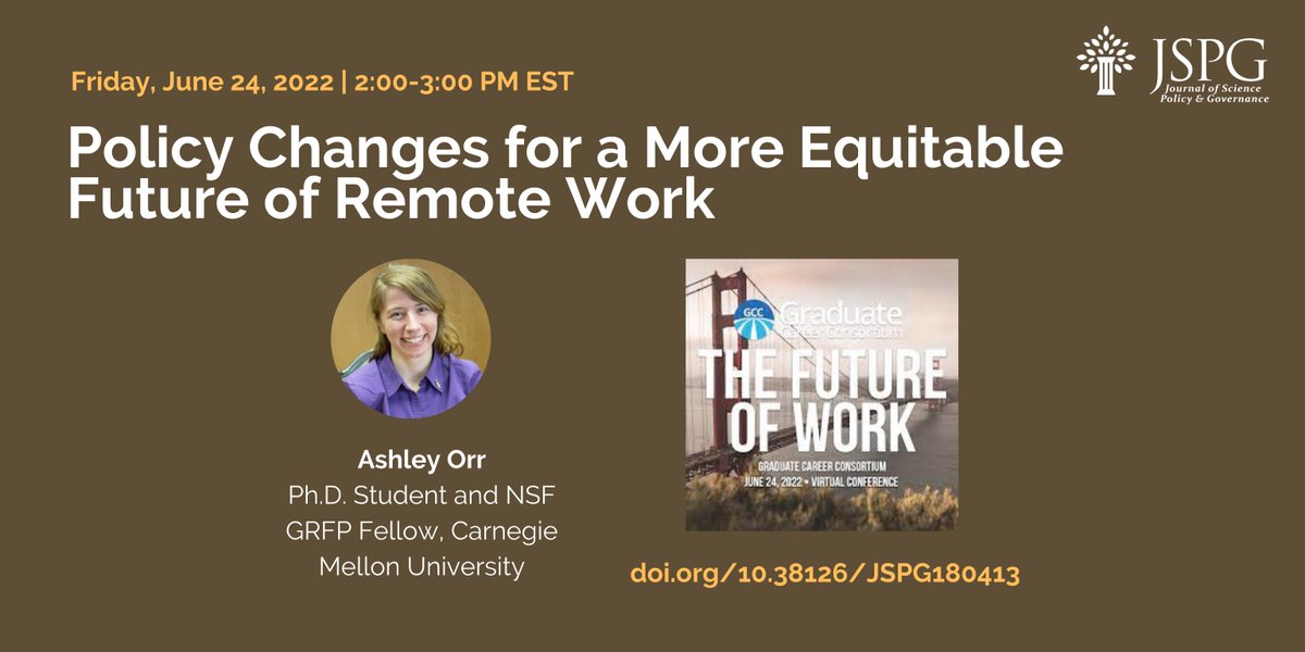 SciPolJournal's tweet photo. Next week, catch @AshleyEOrr1 presenting JSPG published work at the virtual @Grad_Careers Conference on The Future of Work! 2/3

Read the publication: https://t.co/87e0qycnyf
Schedule: https://t.co/erFp4XyT5y https://t.co/bfYHEcd27f
