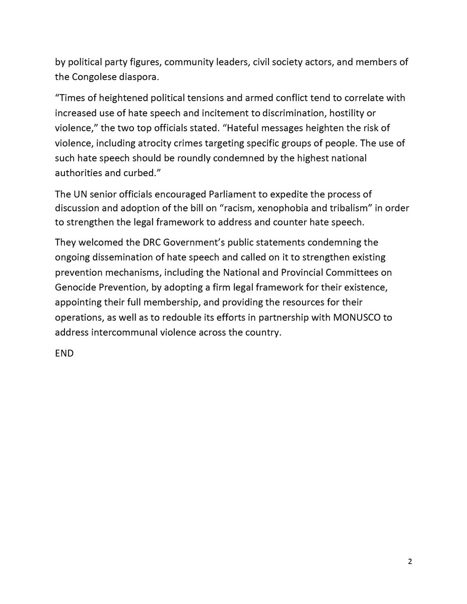 WairimuANderitu's tweet photo. I am deeply alarmed about the increase in violence &amp; hate speech in the Democratic Republic of the Congo &amp; have issued a joint statement with High Commissioner for @UNHumanRights @Mbachelet. 

We are calling for all attacks against civilians to stop immediately.  #preventgenocide https://t.co/SQg3Oc4qZN