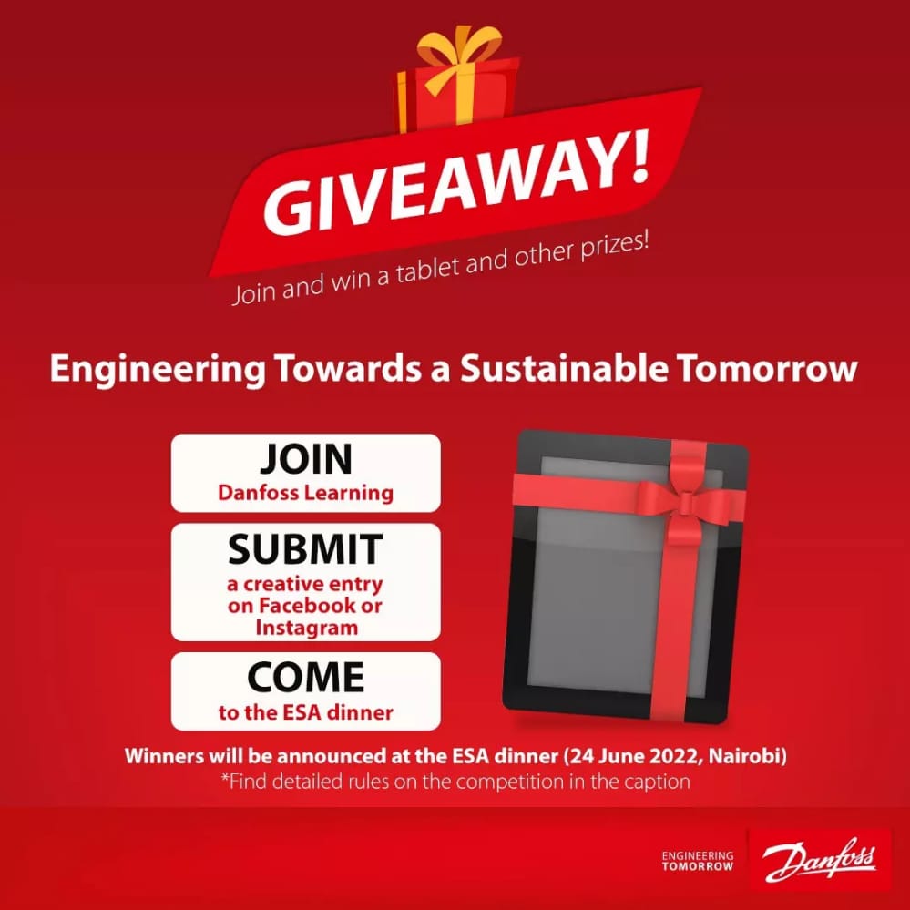 esa_uonbi's tweet photo. Hello Student Engineers!
ESA brings you an opportunity to Learn and win amazing prizes with Danfoss TMA.
Join Danfoss learning https://t.co/6AzXWvxYZ8, follow steps indicated in the poster and stand a chance to bag prizes at the ESA Dinner 2022.
#ICareAboutTomorrow
#ThinkDanfoss https://t.co/ABrTPbseO5