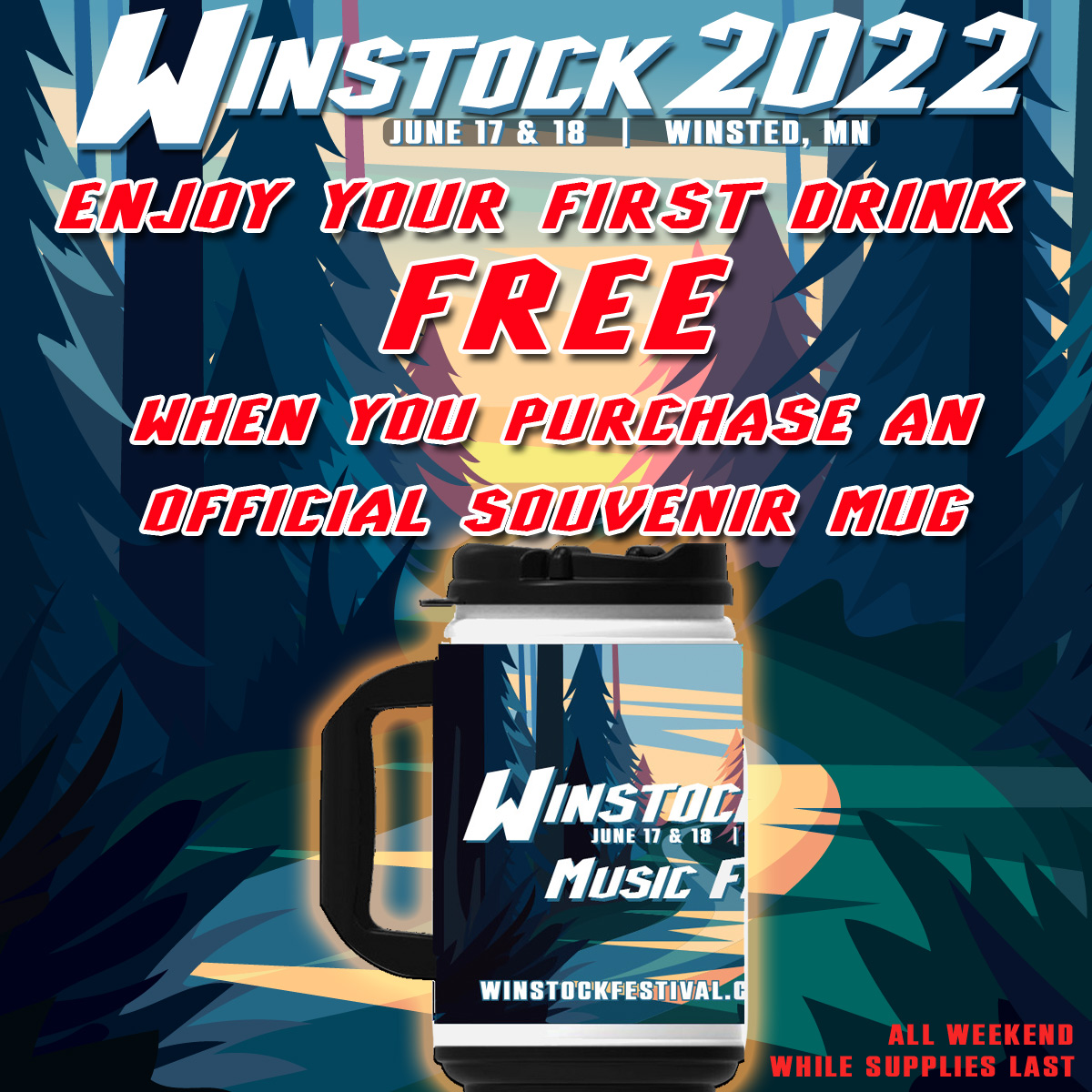 WinstockMN's tweet photo. *ALL DAY* Starting at 10:30a.m. get your
first fill FREE when you purchase a #Winstock22
official souvenir mug https://t.co/oqyArqffg3
