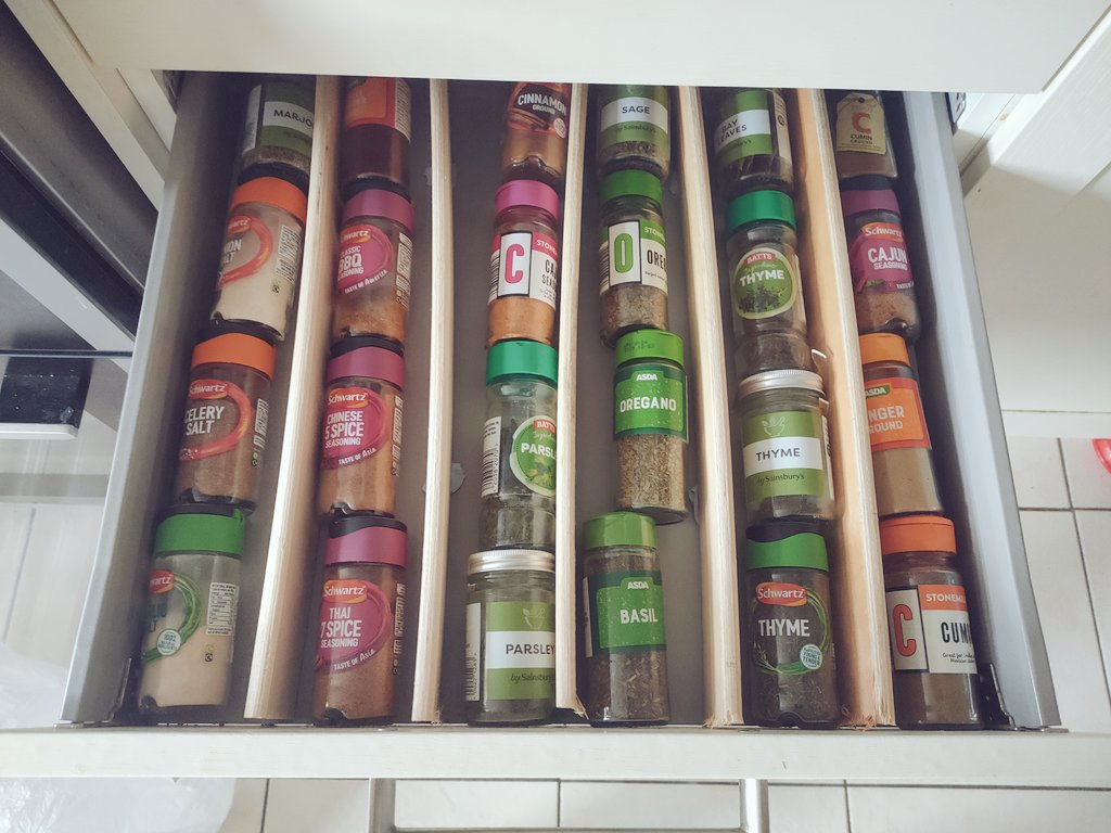 autistic_mind's tweet photo. Got my stepson a new bed and I didn't get rid of the slats from his old one because I knew they'd come in handy for something, I just didn't realise that it would be for organising my spices 🤪 https://t.co/flVEcBsUgT
