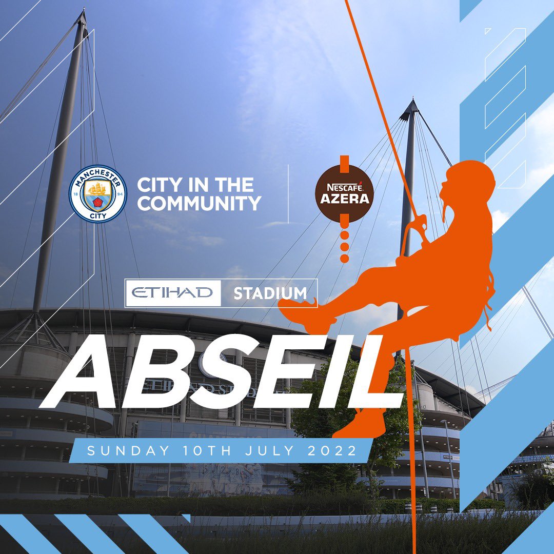 Okay, so who’s brave enough to abseil down the Etihad? @citctweets is giving you the chance on Sunday 10th July and the whole family is welcome! Sign-up today and make a difference to the lives of young people living in Manchester. mancity.com/etihad-abseil